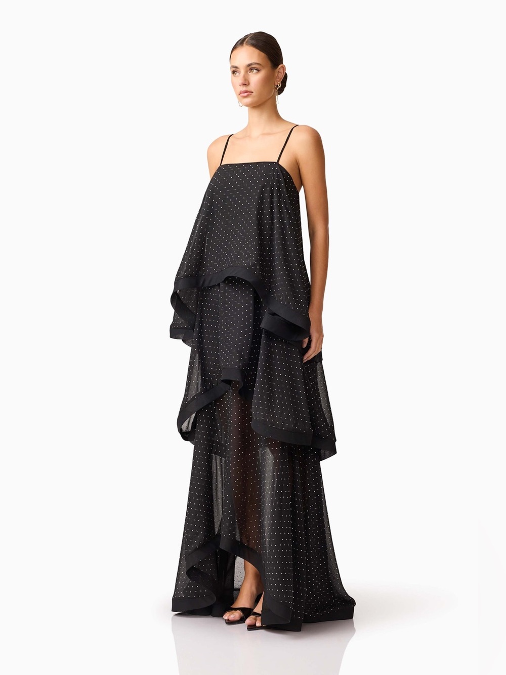 NEW Elliat Moss Tiered Embellished Gown in Black Size S - Picture 6 of 16